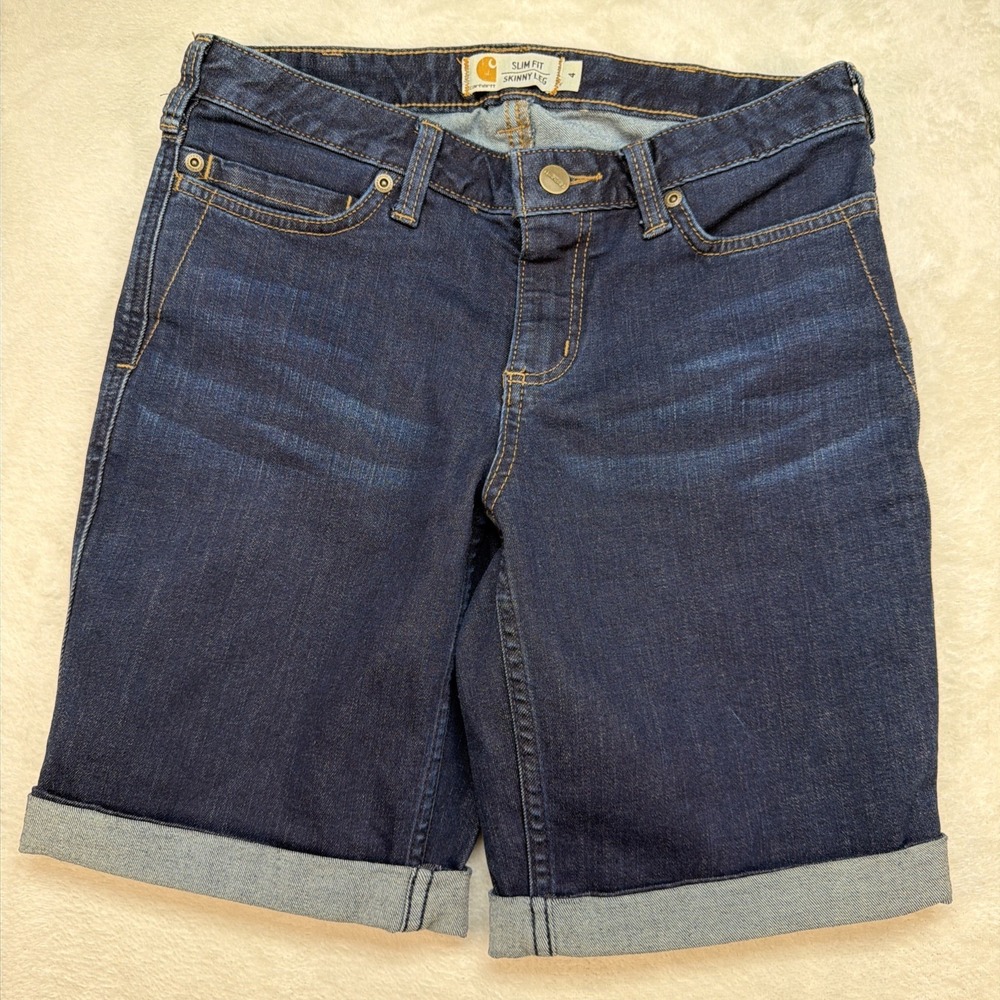 Carhartt Layton Denim Shorts Women's 4 Slim Fit Stretch Cuffed Bermuda NWT
